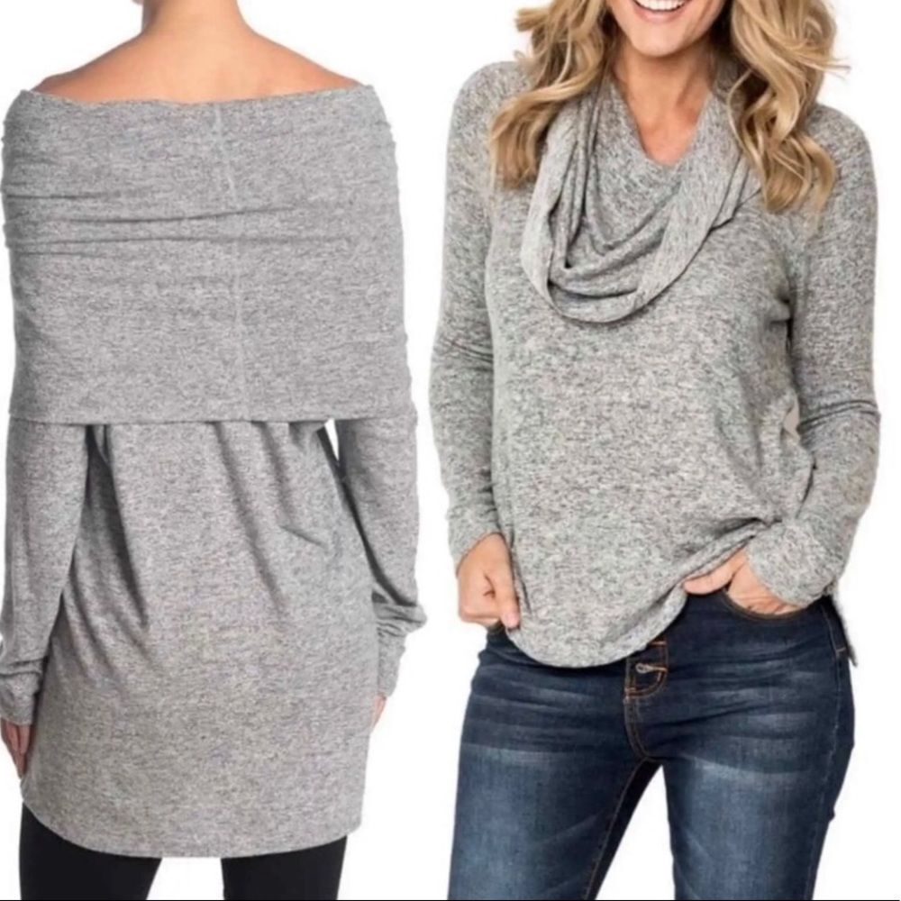 Nordstrom Gibson Cozy Convertible Neckline Sweater Top Cowl Off Shoulder Small